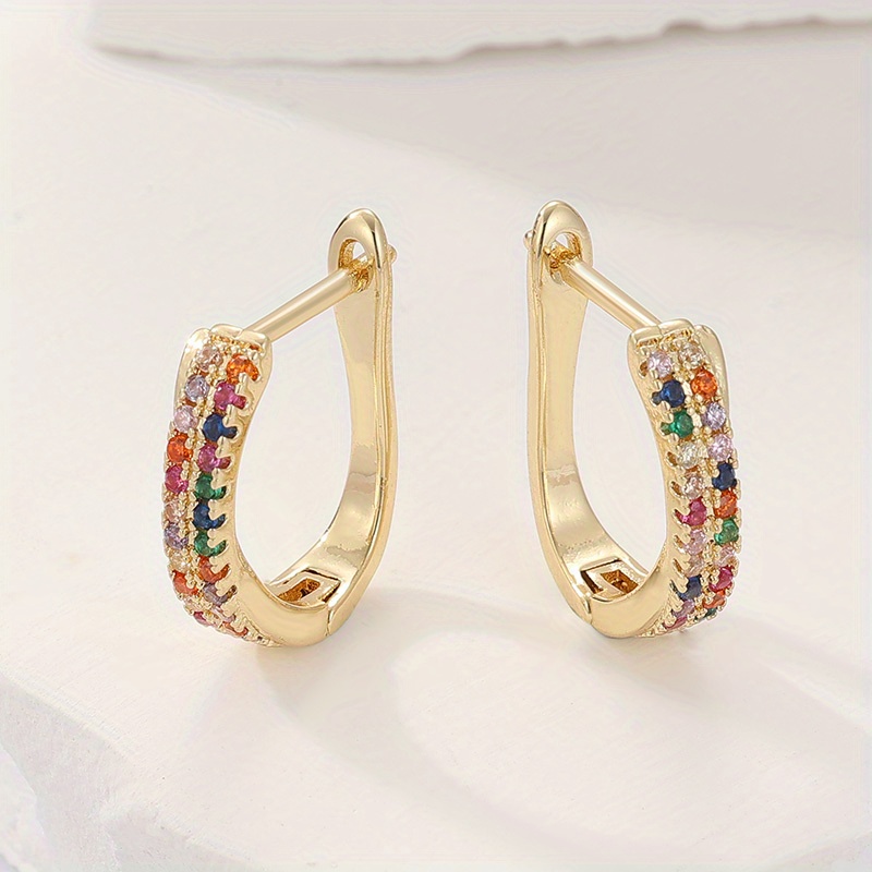 Women's Colored Synthetic Zirconia Hoop Earrings, Versatile Daily Wear